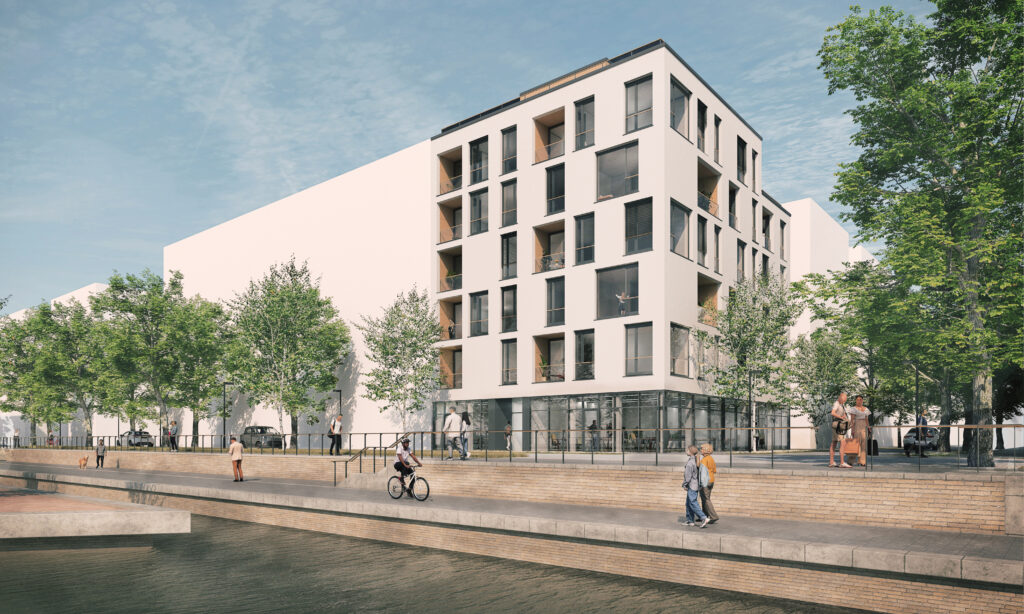 Architekturvisualisierung eines mehrgeschossigen Wohngebäudes mit Balkonen