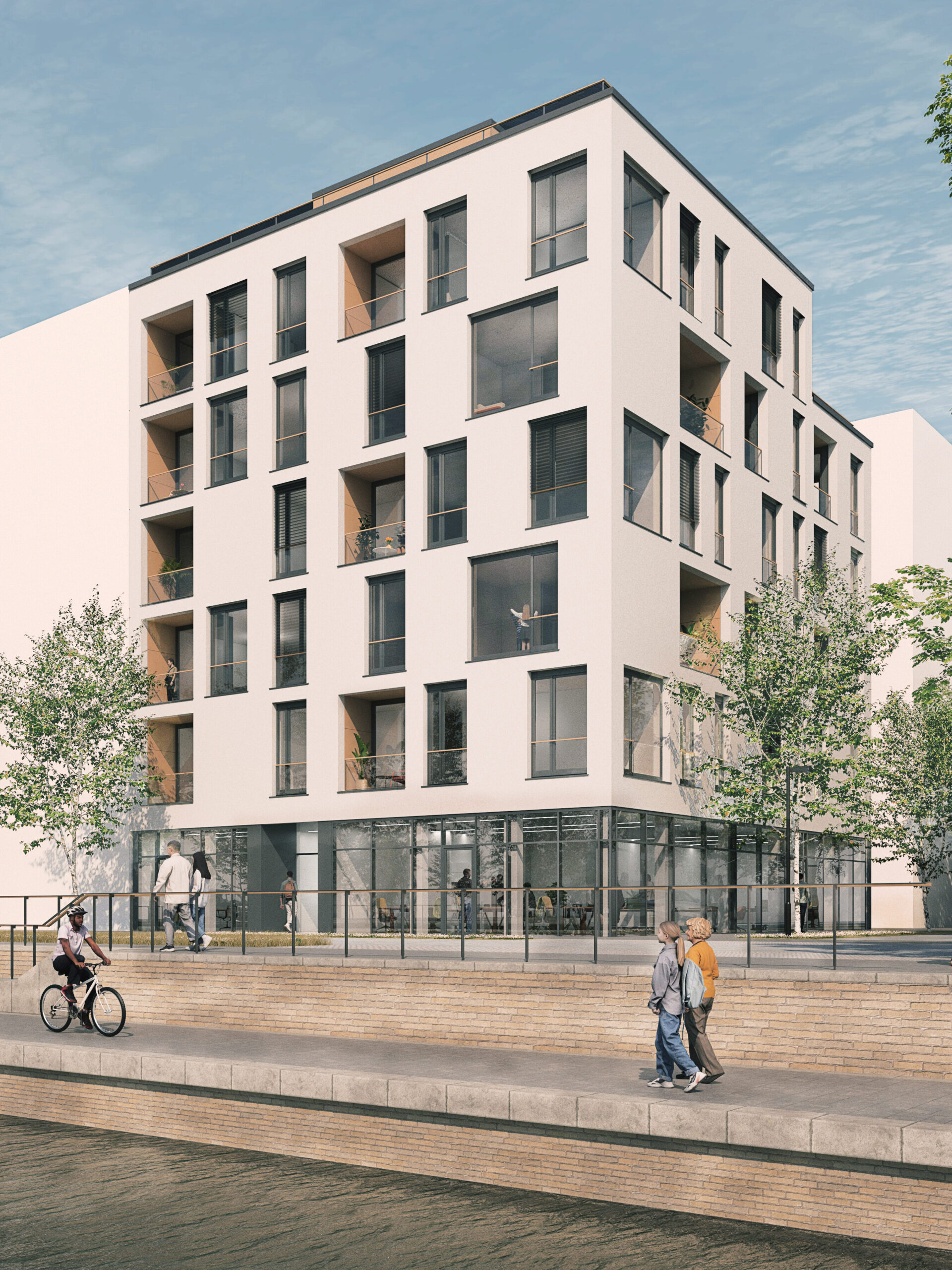 Architekturvisualisierung eines mehrgeschossigen Wohngebäudes mit Balkonen